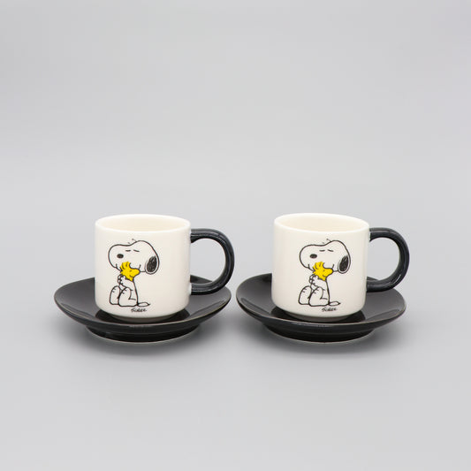 Snoopy Espresso Cup and Saucer Set of 2 Peanuts Comic 'Love' in White and Black