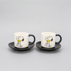 Snoopy Espresso Cup and Saucer Set of 2 Peanuts Comic 'Love' in White and Black