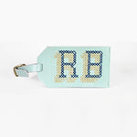 Customisable stitch travel luggage tag real leather in mint