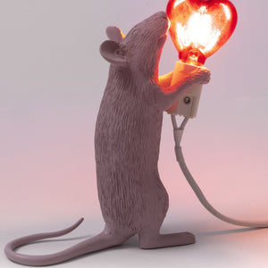 Mouse Lamp with Heart Bulb Pink & Red