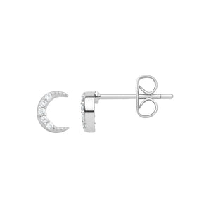 
            
                Load image into Gallery viewer, Earrings Pave Set White Cubic Zirconia Moon Silver Plated
            
        