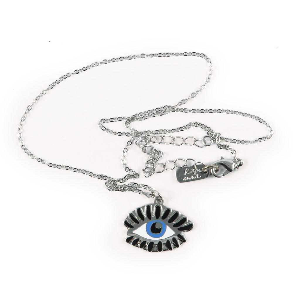 Necklace with Blue Evil Eye pendant in silver by Katy Welsh