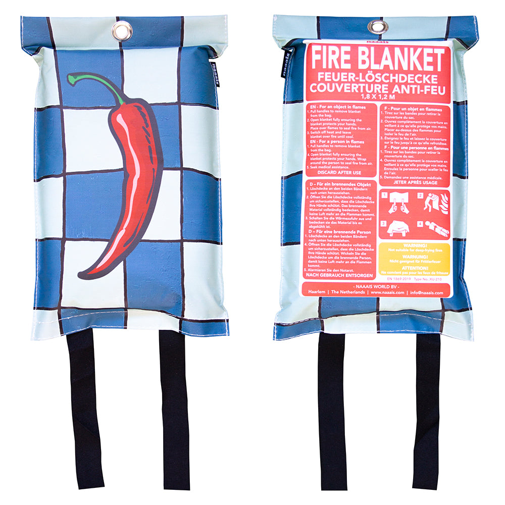 Fire Blanket Wine Chilli Pepper Chequer White Blue