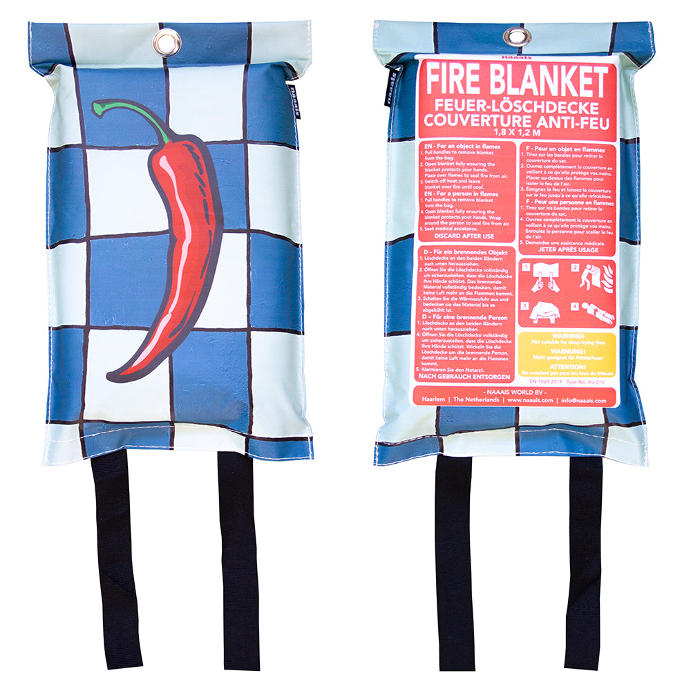 
            
                Load image into Gallery viewer, Fire Blanket Wine Chilli Pepper Chequer White Blue
            
        