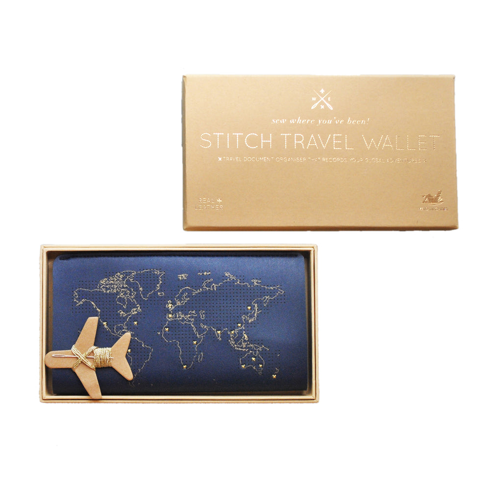 Navy stitch travel wallet