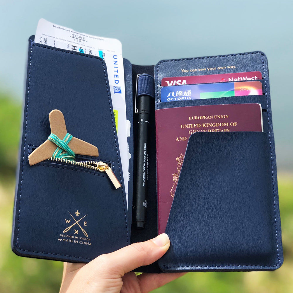 Navy stitch travel wallet