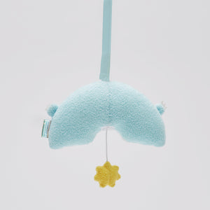 Music mobile plush soft toy for children with rainbow and star 'Ricerain' in blue