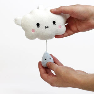 Music mobile plush soft toy for children with cloud 'Ricehush' in white