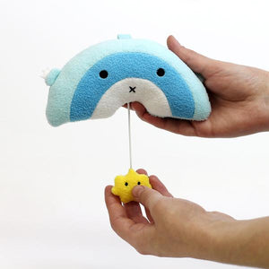 Music mobile plush soft toy for children with rainbow and star 'Ricerain' in blue