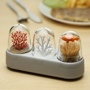 Ocean Salt, Pepper, Tooth Pick Holder Eco Friendly Set Qualy Refillable