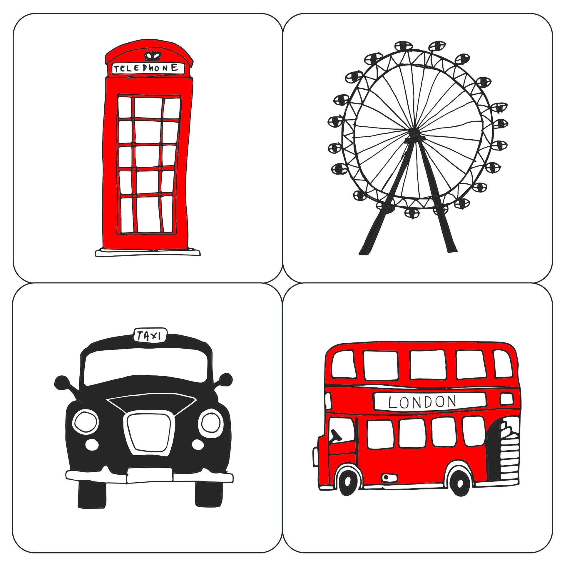 Set of four coasters with London skyline souvenir gift in white