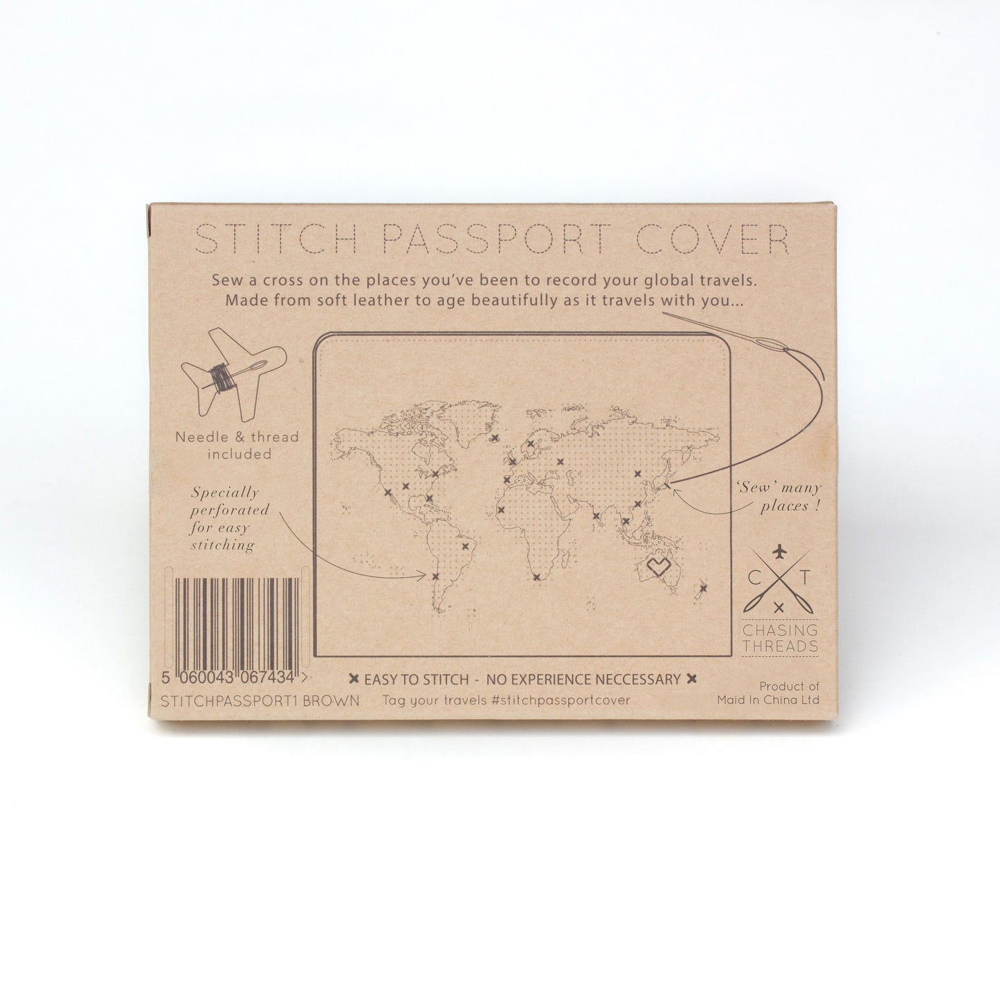 Stitch passport cover in brown