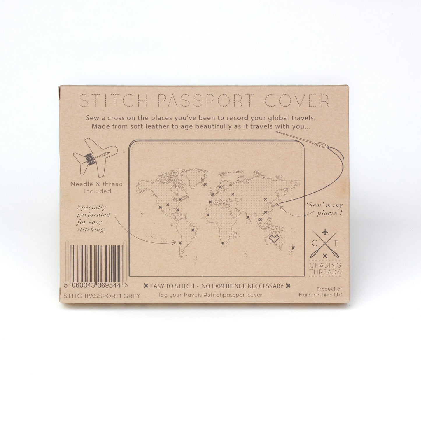 Stitch passport cover in grey