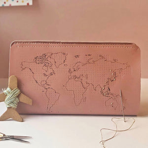Customisable stitch travel wallet real leather in pink