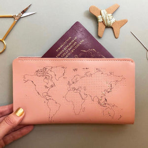 Customisable stitch travel wallet real leather in pink