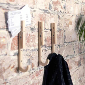 3 Coat wall and magnetic hooks 'J-Pegs' in natural wood