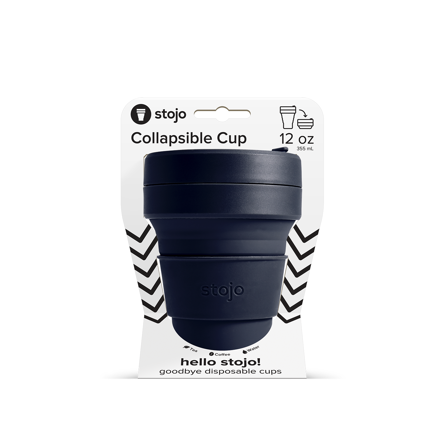 Stojo collapsible cup travel mug 12oz in navy denim