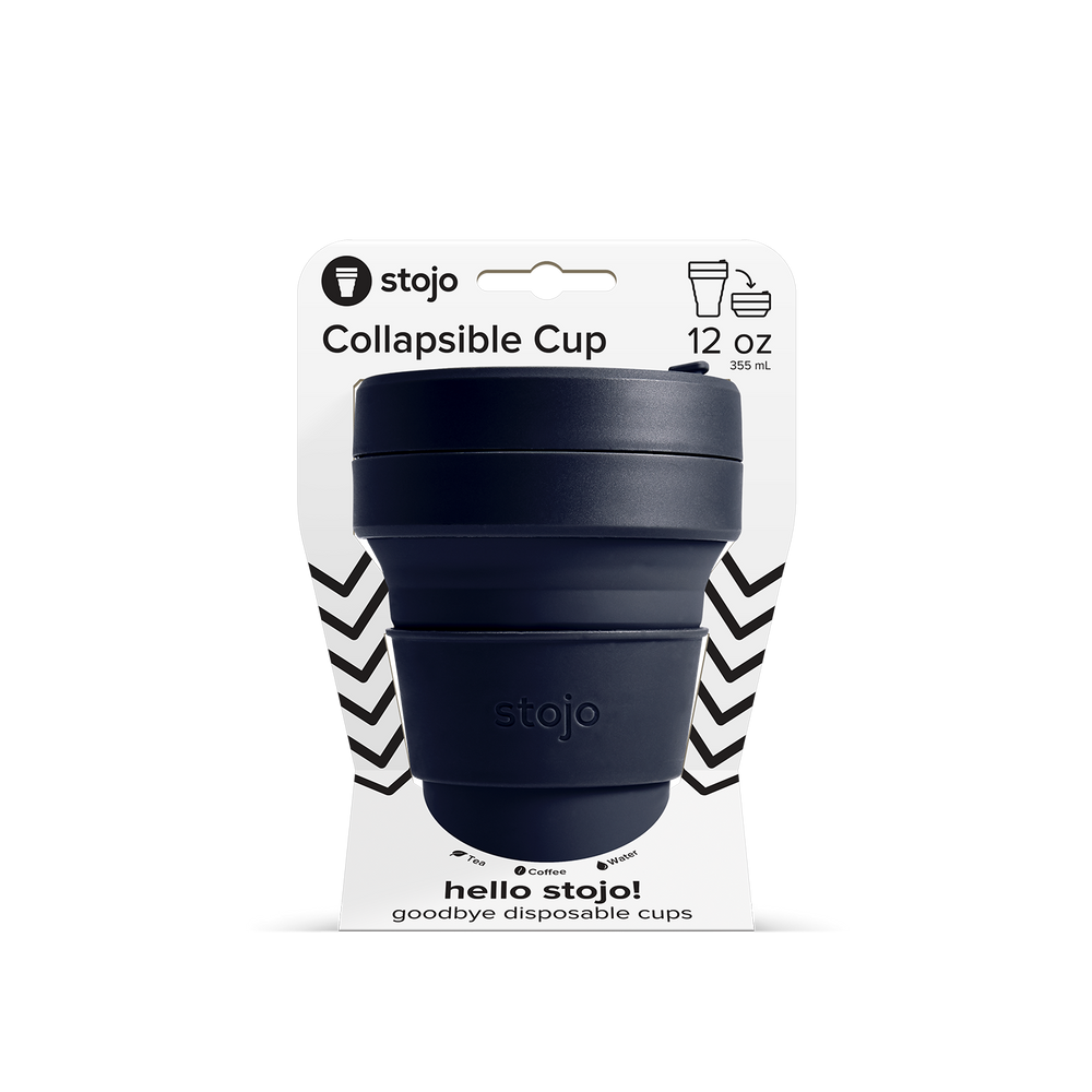 Stojo collapsible cup travel mug 12oz in navy denim