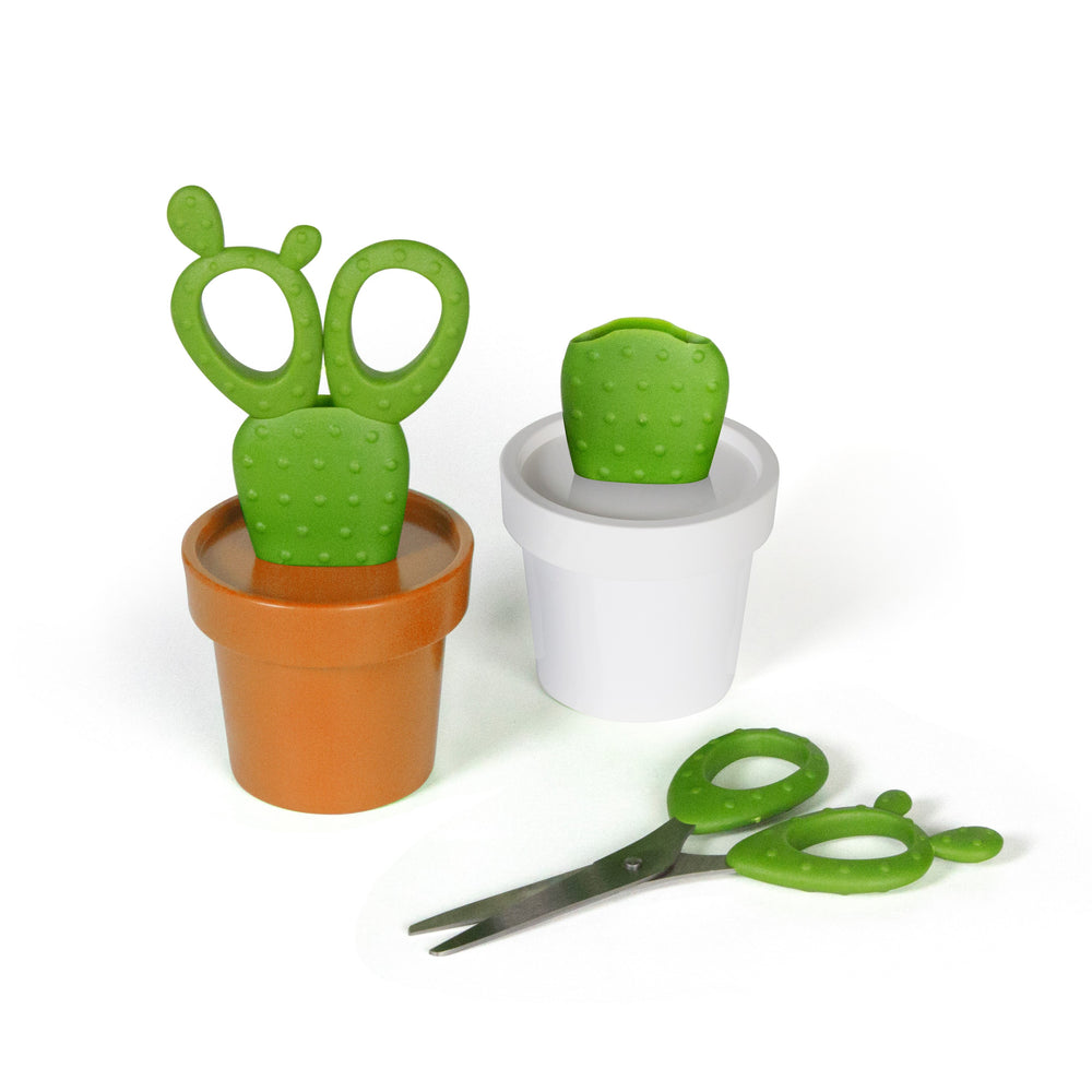 Scissors Cactus in White and Green Desk Tidy