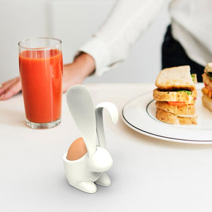 Egg Holder and Spoon Rabbit Design in White