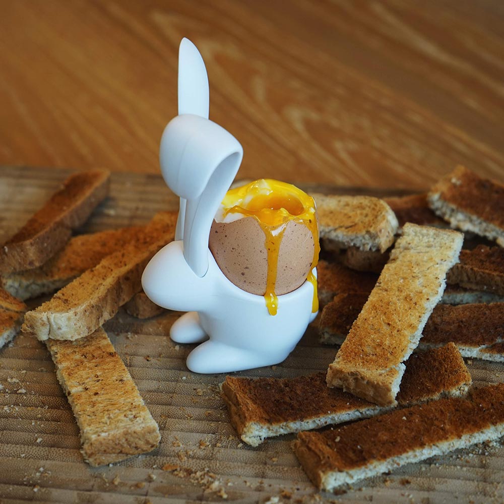 
            
                Load image into Gallery viewer, Egg Holder and Spoon Rabbit Design in White
            
        