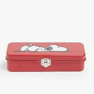 Snoopy Pencil Tin Allergic To Mornings in Red and White