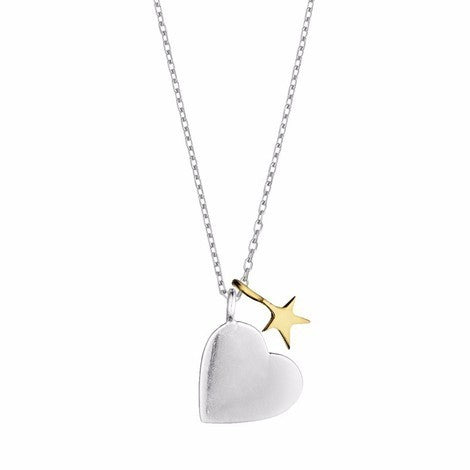 Heart and star double charm silver and gold necklace