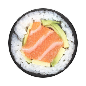 Mobile accessory expanding hand-grip and stand Popsocket in sushi salmon roll