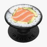 Mobile accessory expanding hand-grip and stand Popsocket in sushi salmon roll