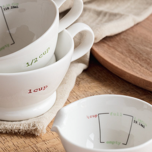 Keith Brymer Jones Measuring Cup Set in White with Red Green and Purple