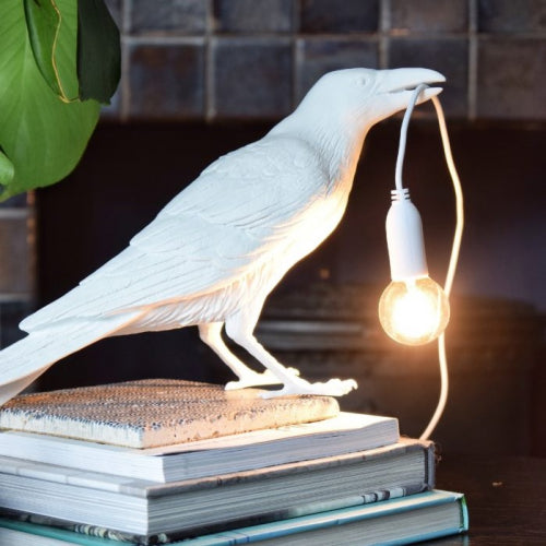 Seletti bird waiting table lamp light in white