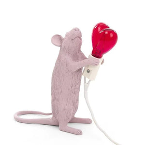 Mouse Lamp with Heart Bulb Pink & Red