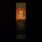 Tall votive candle with secular Saint 'William Shakespeare'