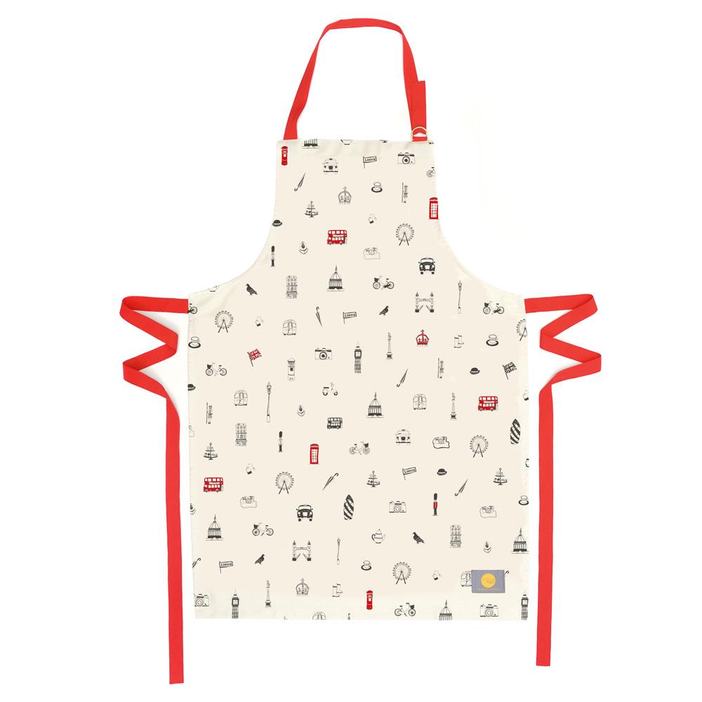 Kitchen apron with London Icons souvenir gift in white