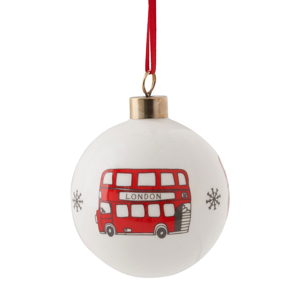 Bauble with London Bus souvenir gift in white