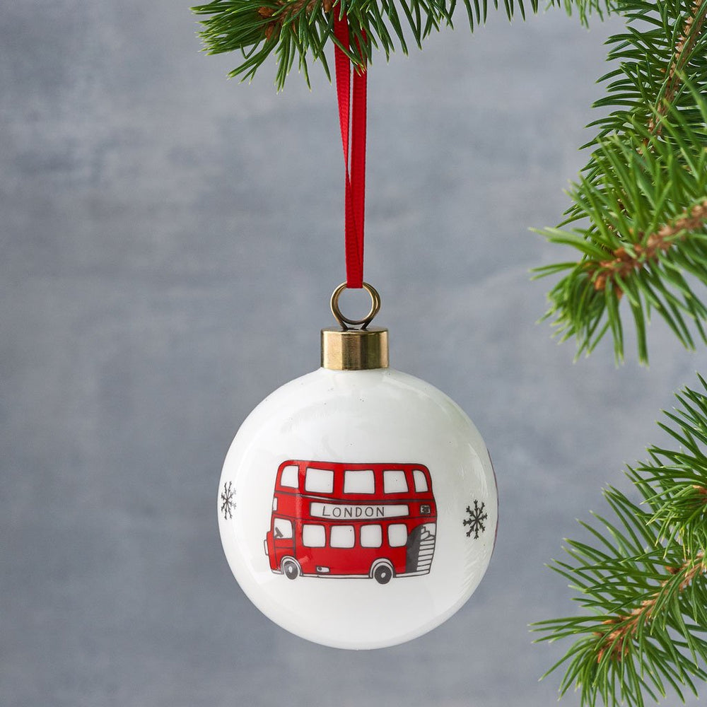 Bauble with London Bus souvenir gift in white