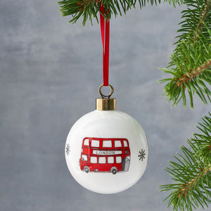 
            
                Load image into Gallery viewer, Bauble with London Bus souvenir gift in white
            
        