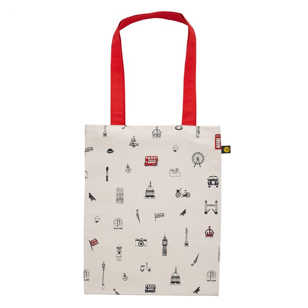 Canvas bag with London Icons souvenir gift in cream