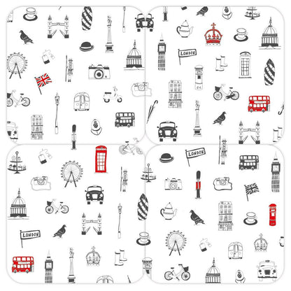 Set of four coasters with Simply London souvenir gift in white