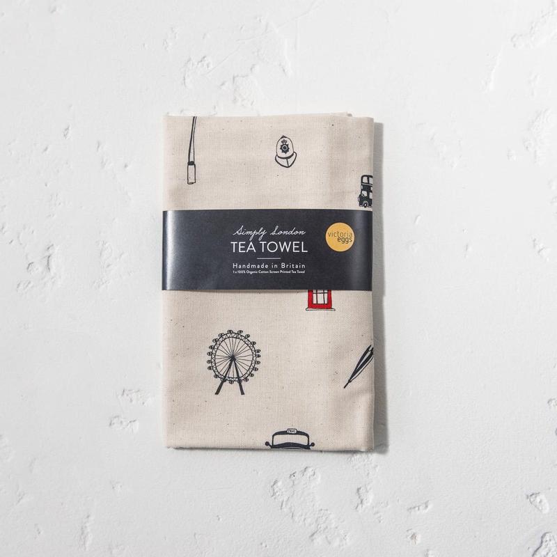 Tea Towel with London Icons souvenir gift in cream