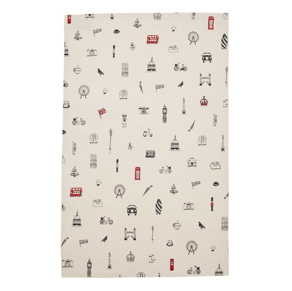 Tea Towel with London Icons souvenir gift in cream