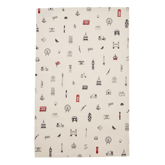 Tea Towel with London Icons souvenir gift in cream