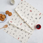Tea Towel with London Icons souvenir gift in cream