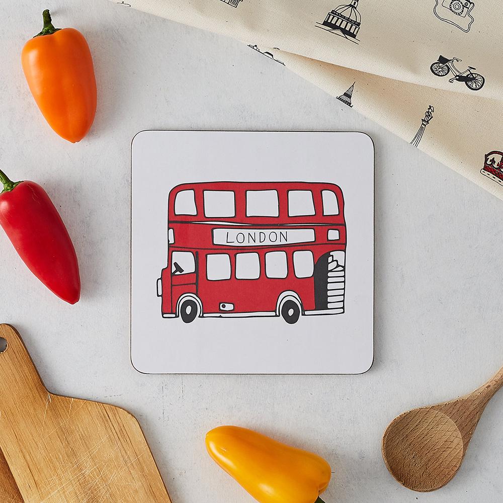 Pot stand with London Bus souvenir gift in white