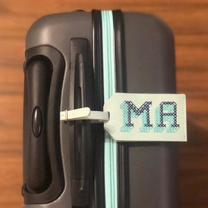Customisable stitch travel luggage tag real leather in mint