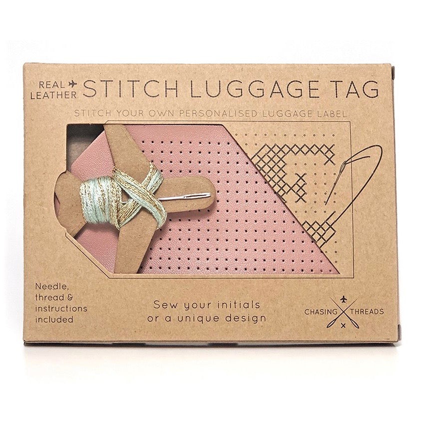 Customisable stitch travel luggage tag real leather in pink