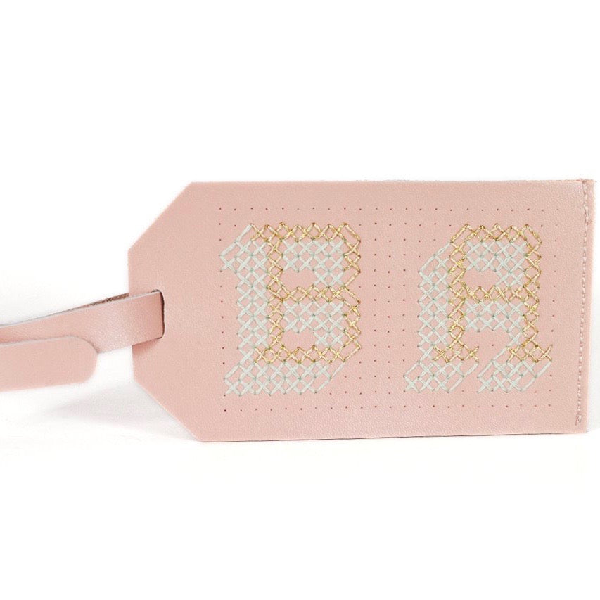 Customisable stitch travel luggage tag real leather in pink