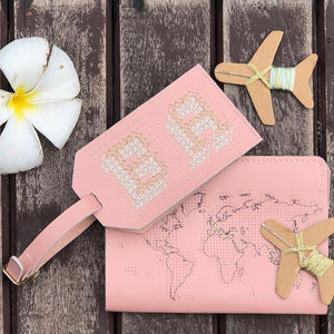 Customisable stitch travel luggage tag real leather in pink