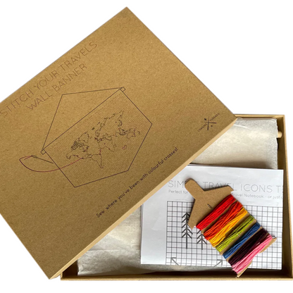 World Map Travels Stitch Hanging Wall Banner DIY Kit