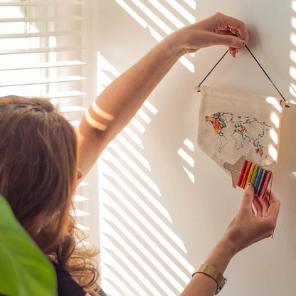 World Map Travels Stitch Hanging Wall Banner DIY Kit